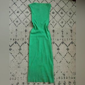 Green strapless midi dress